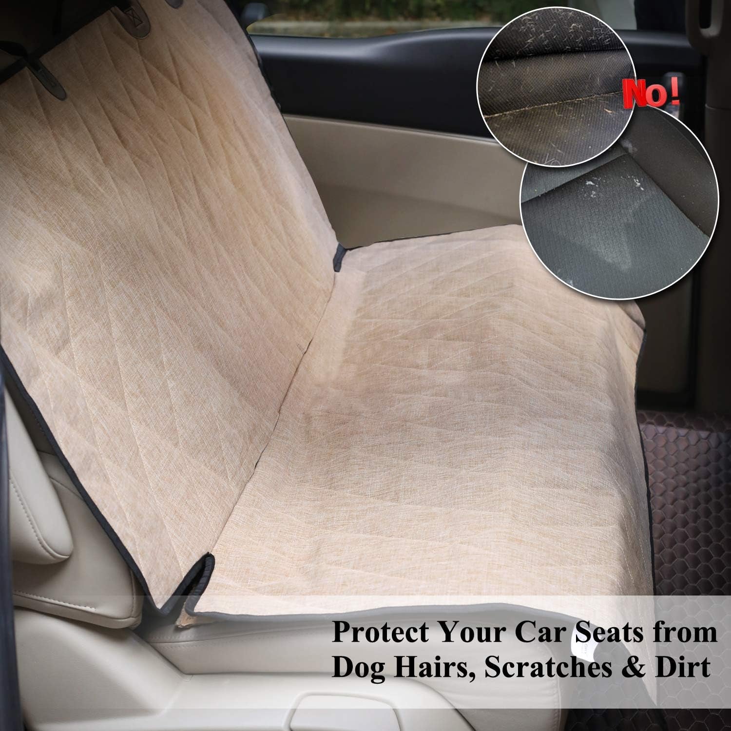 Premium Dog Seat Cover - Protect Your Car with Stylish Heather Khaki Backseat Cover for Dogs - Anti-Slip, Easy to Clean, Universal Fit, 46" L x 52" W