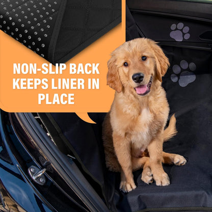 XL Waterproof Hammock Large Car Seat Cover, Fits Suvs Trucks Big Sedans, Secure Convertible Travel Bed Protects Backseat Cargo from Dog Puppy Pet Water Food Drool Urine, Black Orange Trim