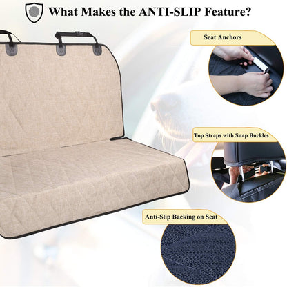 Premium Dog Seat Cover - Protect Your Car with Stylish Heather Khaki Backseat Cover for Dogs - Anti-Slip, Easy to Clean, Universal Fit, 46" L x 52" W